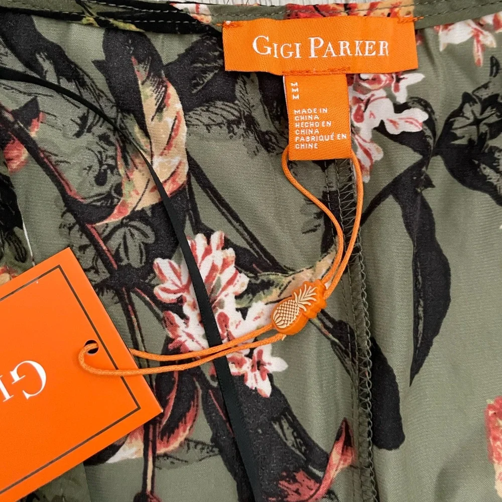 GIGI PARKER • Ruffled Long Sleeve Wrap Dress Safari Floral Deep Lichen Green NWT - Picture 12 of 13